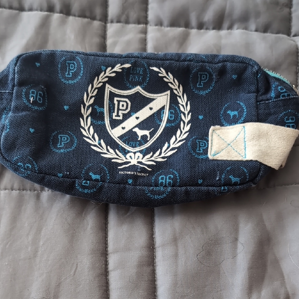 Victoria's Secret Love Pink Dark Blue Cosmetic Bag